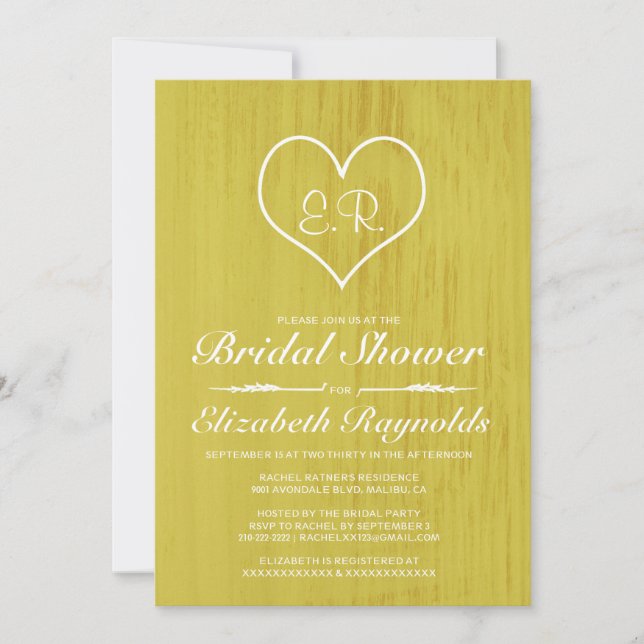 Invitations de douches nuptiales du pays Jaune (Devant)