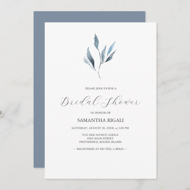 Invitations de douches nuptiales Dusty Blue Botani (Devant / Derrière)