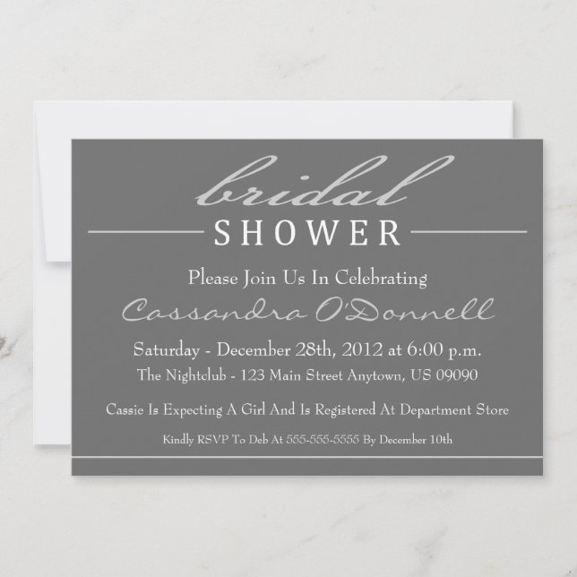 Invitations de douches nuptiales élégantes (argent (Devant)