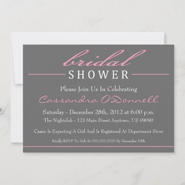 Invitations de douches nuptiales élégantes (rose) (Devant)