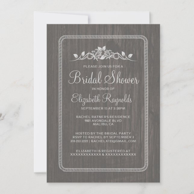 Invitations de douches nuptiales en bois de grise  (Devant)