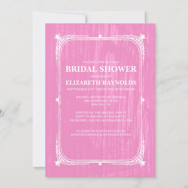 Invitations de douches nuptiales en bois rose de l (Devant)