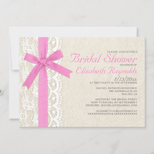 Invitations de douches nuptiales en cou rose et de (Devant)