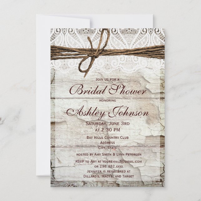 Invitations de douches nuptiales en dentelle de bo (Devant)