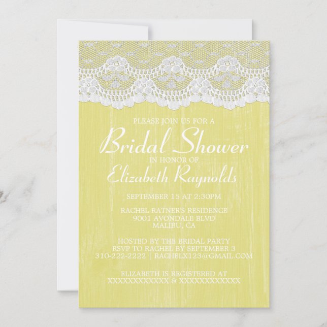 Invitations de douches nuptiales en dentelle de pa (Devant)