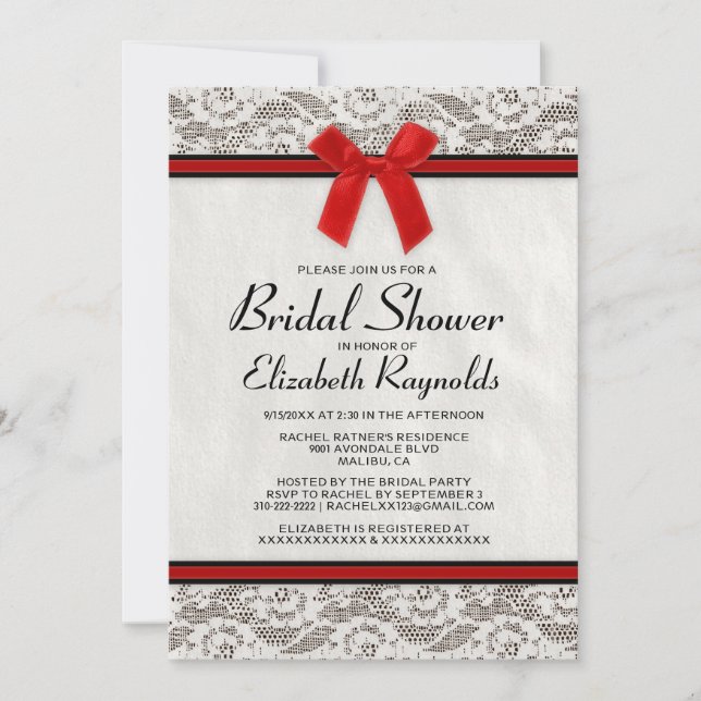 Invitations de douches nuptiales en dentelle noire (Devant)