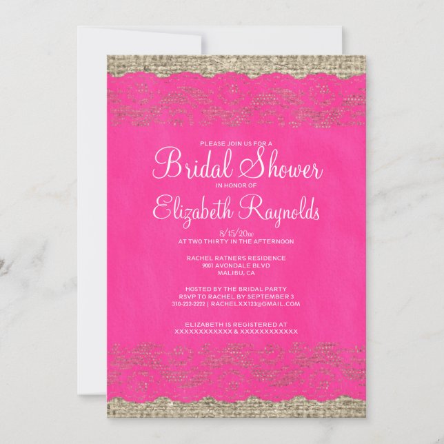Invitations de douches nuptiales en dentelle rose  (Devant)