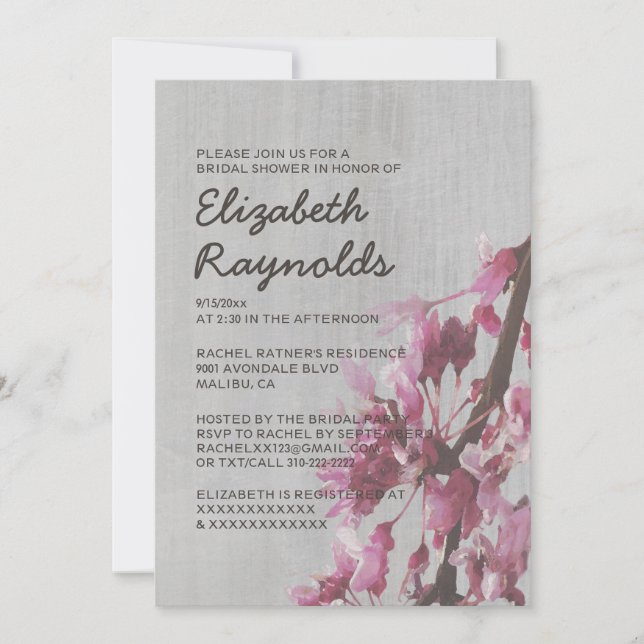 Invitations de douches nuptiales en fleurs de ceri (Devant)