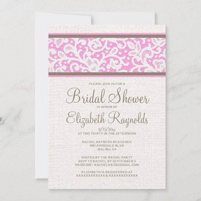 Invitations de douches nuptiales en lin rose Brown (Devant)