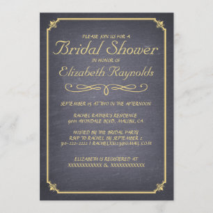 Invitations de douches nuptiales en noir et or Cha