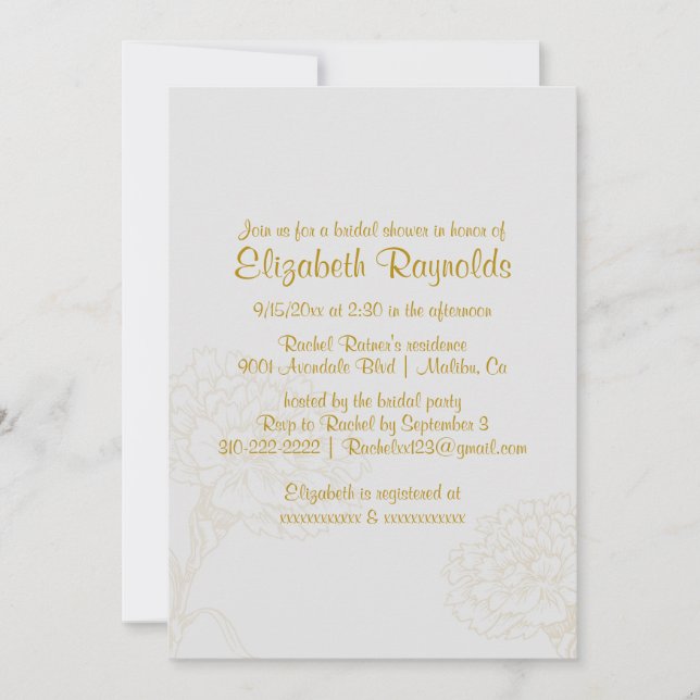 Invitations de douches nuptiales en or simples (Devant)