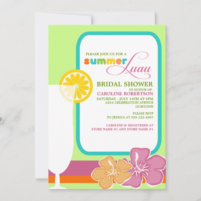 Invitations de douches nuptiales été Luau (Devant)