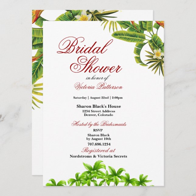 Invitations de douches nuptiales Feuilles de palme (Devant / Derrière)