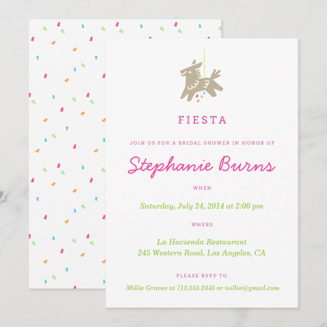 Invitations de douches nuptiales Fiesta Piñata (Devant / Derrière)