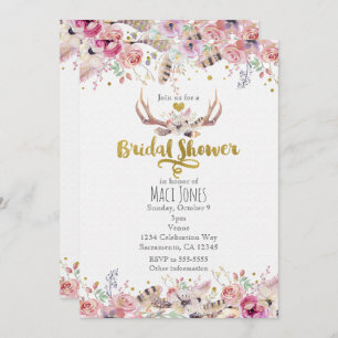 Invitations de douches nuptiales Fleurs et cerfs A