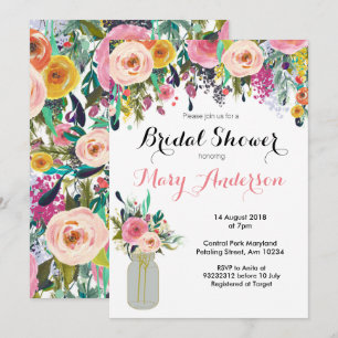 Invitations de douches nuptiales Floral Mason Jar