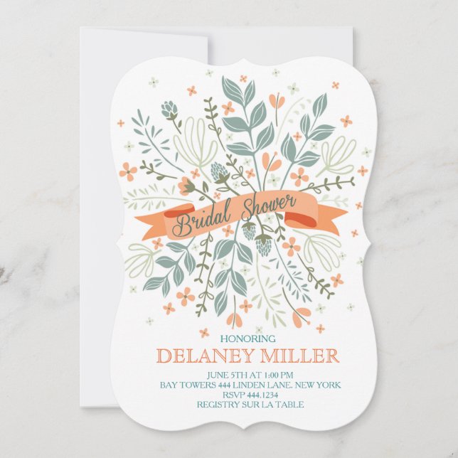 Invitations de douches nuptiales florales (Devant)