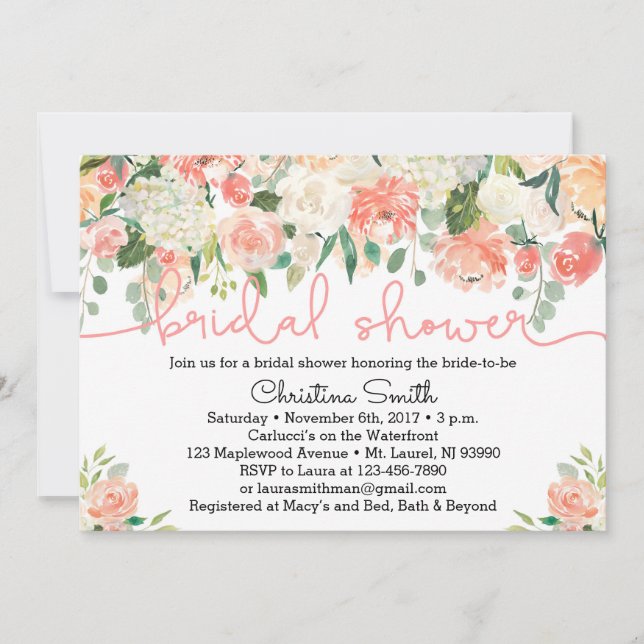 Invitations de douches nuptiales florales (Devant)