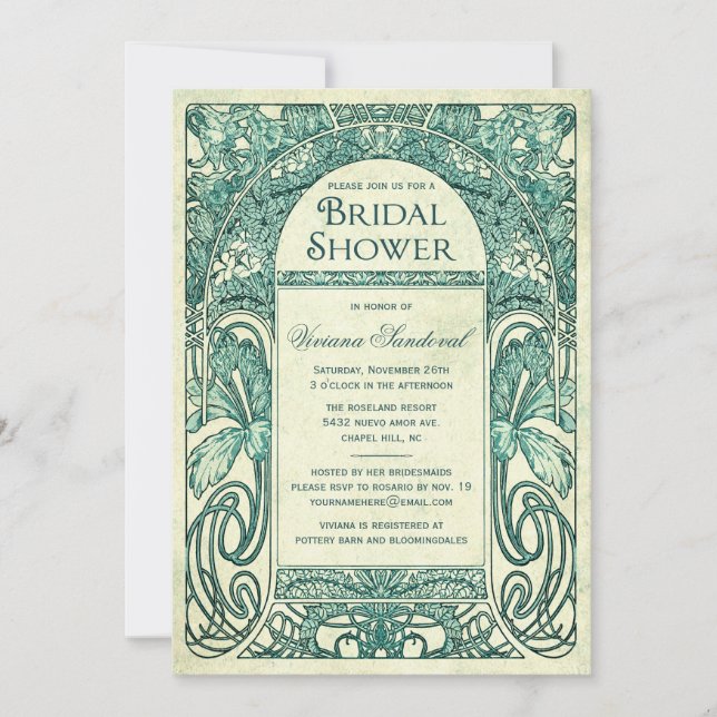 Invitations de douches nuptiales florales Vintages (Devant)