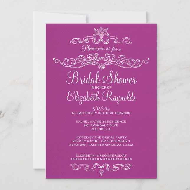 Invitations de douches nuptiales Fuchsia de luxe (Devant)