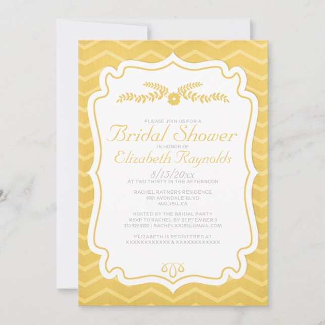 Invitations de douches nuptiales Gold Chevron (Devant)