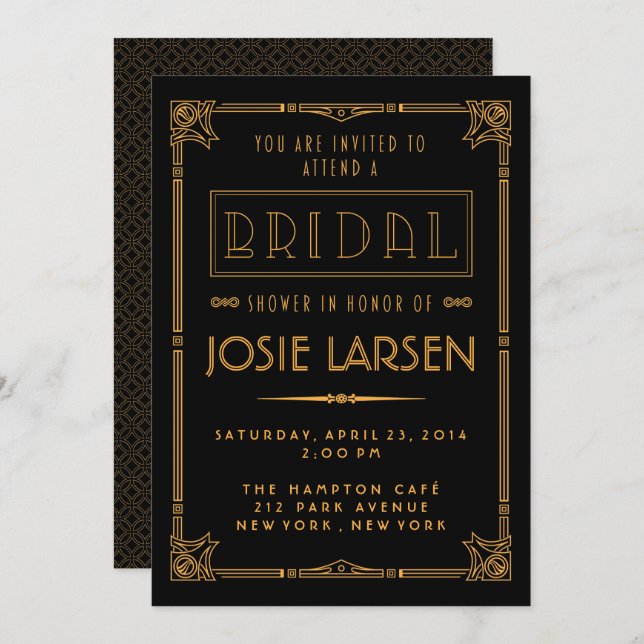 Invitations de douches nuptiales Gold Gatsby Art D (Devant / Derrière)