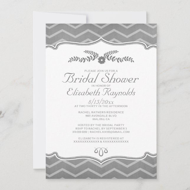 Invitations de douches nuptiales Grey Zigzag (Devant)