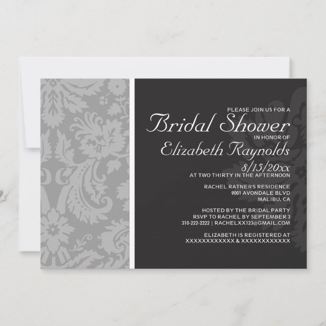 Invitations de douches nuptiales grises Damas (Devant)