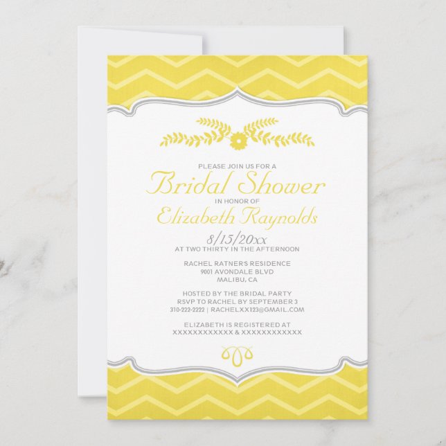 Invitations de douches nuptiales Jaune Zigzag (Devant)