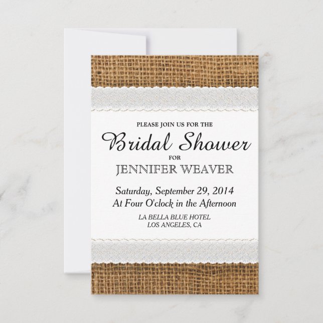 Invitations de douches nuptiales Jute et Lace (Devant)