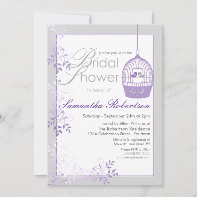 Invitations de douches nuptiales Lilac Inséparable (Devant)