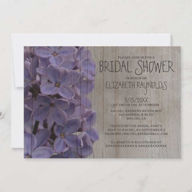 Invitations de douches nuptiales Lilacs Rustiques (Devant)
