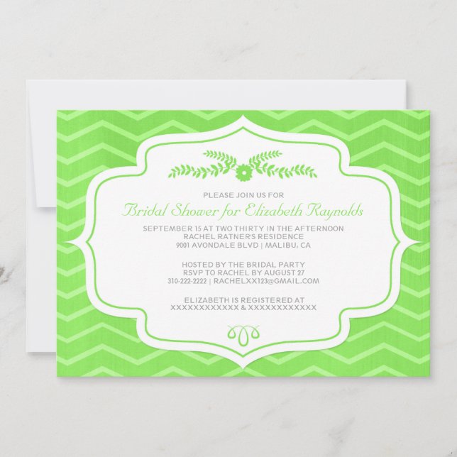 Invitations de douches nuptiales Lime Green Chevro (Devant)