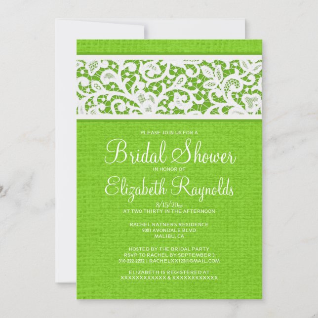 Invitations de douches nuptiales Lime Green Rustic (Devant)