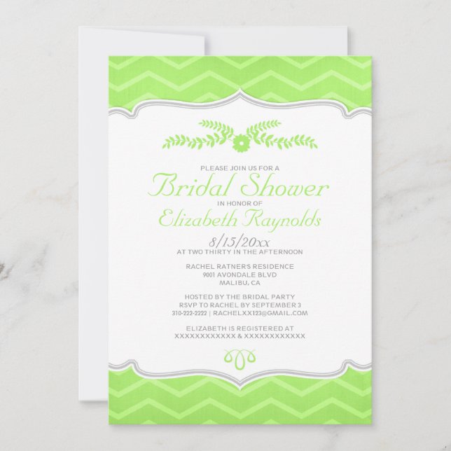 Invitations de douches nuptiales Lime Green Zigzag (Devant)