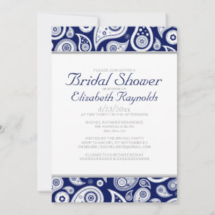 Invitations de douches nuptiales Navy Blue Paisley