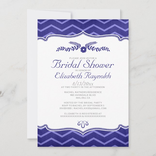 Invitations de douches nuptiales Navy Blue Zigzag (Devant)