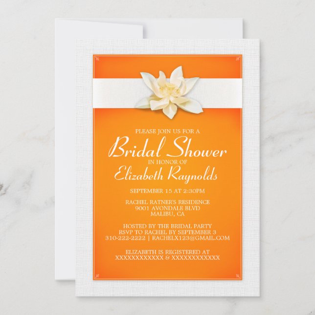 Invitations de douches nuptiales orange (Devant)