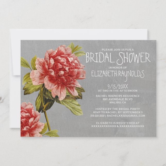 Invitations de douches nuptiales Peony (Devant)