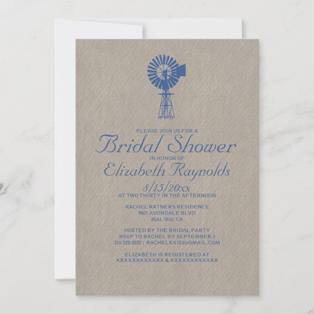 Invitations de douches nuptiales pour moulin à ven (Devant)