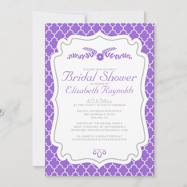Invitations de douches nuptiales pourpres Quatrefo (Devant)