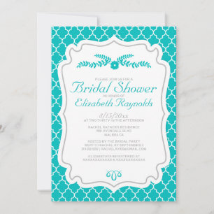 Invitations de douches nuptiales Quatrefoil Turquo