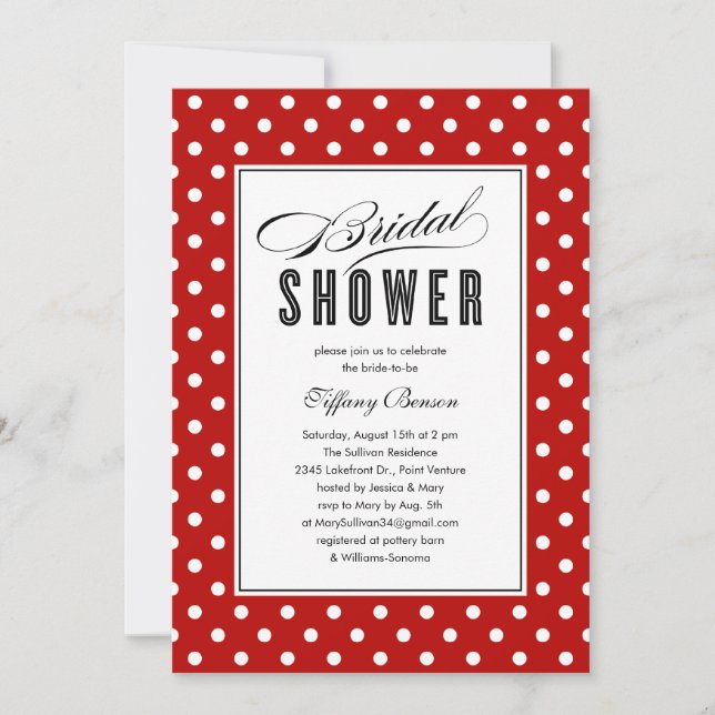 Invitations de douches nuptiales Red Polka Dot (Devant)