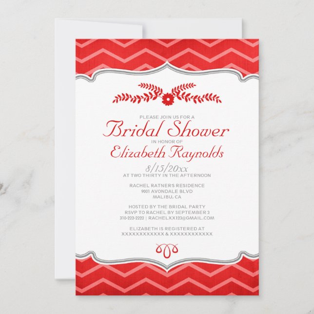 Invitations de douches nuptiales Red Zigzag (Devant)