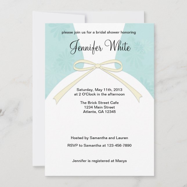 Invitations de douches nuptiales Robe bleue (Devant)