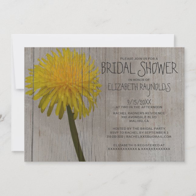 Invitations de douches nuptiales russes Dandelion (Devant)