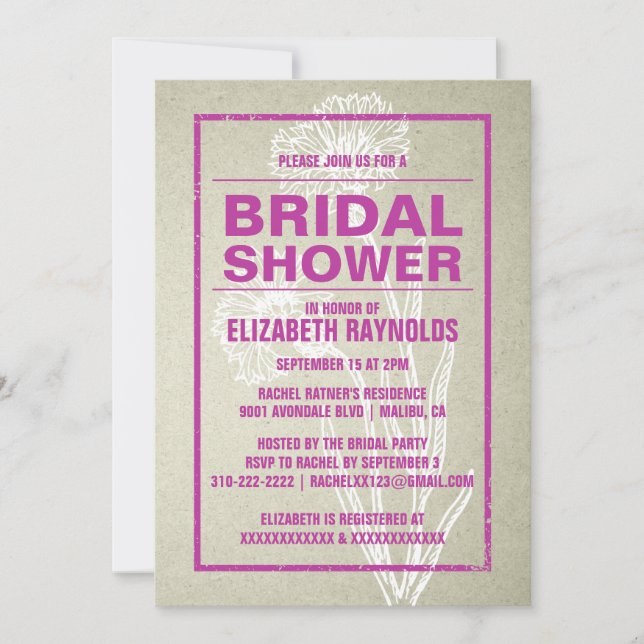 Invitations de douches nuptiales russes Fuchsia (Devant)
