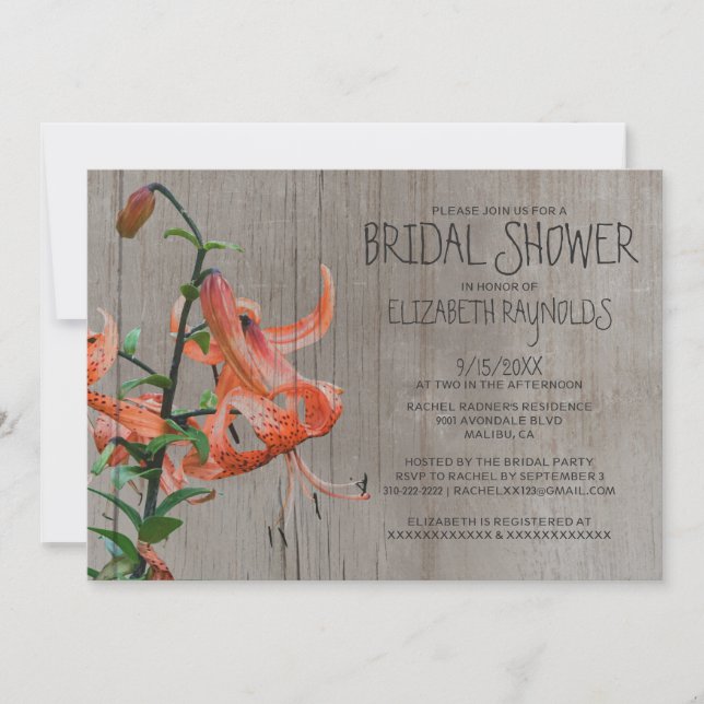 Invitations de douches nuptiales rustiques Tigre L (Devant)