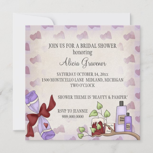 Invitations de douches nuptiales (thème beauté et  (Devant)