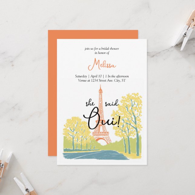Invitations de douches nuptiales Tour Eiffel Paris (Devant/Arrière en situation)